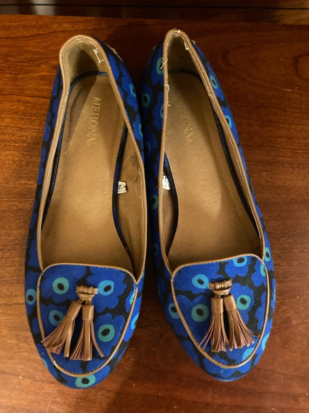 Merona Blue Floral Tassel Slip-Ons